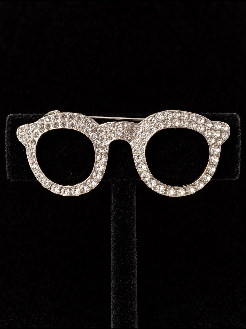 Rhinestone Glasses Brooch Pin - Crystal Silver Sparkle